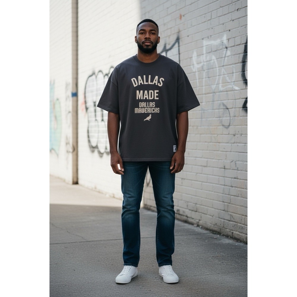 NBA x Staple Dallas Mavericks Dallas Made T-Shirt Mens Charcoal Grey Pigeon Logo